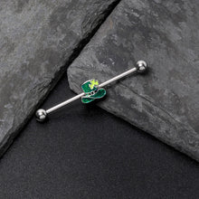 Load image into Gallery viewer, 14G Glitter Top Hat Shamrock St Patricks Industrial Barbell 38mm
