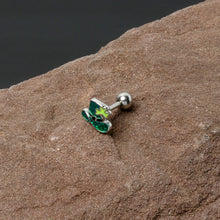 Load image into Gallery viewer, 16G 1/4 Glitter Top Hat Shamrock Cartilage Tragus Earring
