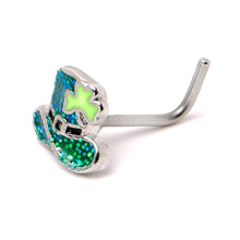 Load image into Gallery viewer, 20G 7mm Glitter Top Hat Shamrock St Patricks L Shape Nose Ring
