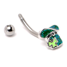 将图片加载到图库查看器，16G 5/16 Glitter Top Hat Shamrock St Patricks Curved Eyebrow Ring
