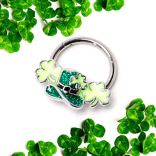将图片加载到图库查看器，16G 3/8 Glitter Top Hat Shamrocks St Patricks Hinged Segment Ring
