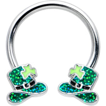 Load image into Gallery viewer, 16G 3/8 Glitter Top Hat Shamrock Horseshoe Circular Barbell
