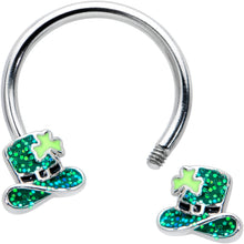 Load image into Gallery viewer, 16G 3/8 Glitter Top Hat Shamrock Horseshoe Circular Barbell
