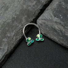 Load image into Gallery viewer, 16G 3/8 Glitter Top Hat Shamrock Horseshoe Circular Barbell
