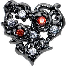 Load image into Gallery viewer, 16G 1/4 Clear Red CZ Gem Black Floral Heart Cartilage Earring
