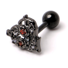Load image into Gallery viewer, 16G 1/4 Clear Red CZ Gem Black Floral Heart Cartilage Earring
