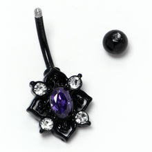 将图片加载到图库查看器，Purple Clear Gem Black Scrolling Hearts Belly Ring
