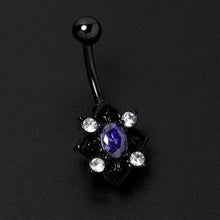将图片加载到图库查看器，Purple Clear Gem Black Scrolling Hearts Belly Ring
