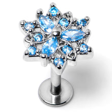 Load image into Gallery viewer, 16G 5/16 Blue CZ Gem Snowflake Blues Labret Monroe Tragus
