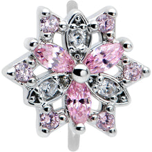 Load image into Gallery viewer, 20G 5/16 Pink Clear CZ Gem Snowflake Nose Hoop
