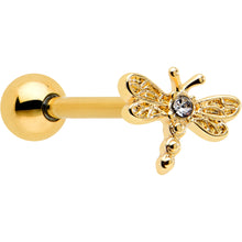 Load image into Gallery viewer, Clear Gem Gold Tone Flying Dragonfly Barbell Tongue Ring

