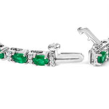Load image into Gallery viewer, 14K White Gold Alternating Oval Green Emerald and Diamond Tennis Bracelet
