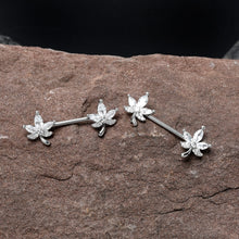 Load image into Gallery viewer, 14G 3/4 Clear CZ Gem Pot Leaf Barbell Nipple Ring Set
