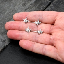 Load image into Gallery viewer, 14G 3/4 Clear CZ Gem Pot Leaf Barbell Nipple Ring Set
