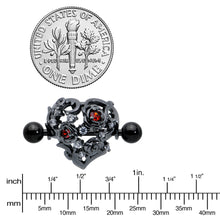 Load image into Gallery viewer, 14G 9/16 Red Clear CZ Gem Black Floral Heart Nipple Shield Set

