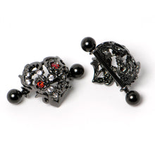 Load image into Gallery viewer, 14G 9/16 Red Clear CZ Gem Black Floral Heart Nipple Shield Set
