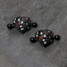 Load image into Gallery viewer, 14G 9/16 Red Clear CZ Gem Black Floral Heart Nipple Shield Set
