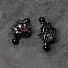 Load image into Gallery viewer, 14G 9/16 Red Clear CZ Gem Black Floral Heart Nipple Shield Set
