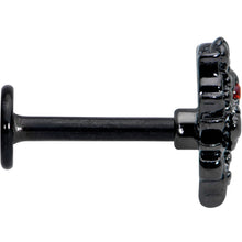 Load image into Gallery viewer, 16G 5/16 Red Clear CZ Gem Black Floral Heart Labret Monroe Tragus
