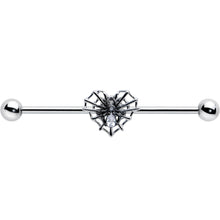 Load image into Gallery viewer, 14G Clear CZ Gem Heart of Spider Industrial Barbell 38mm
