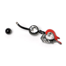 Load image into Gallery viewer, Clear Gem Black Bleeding Heart Dangle Belly Ring
