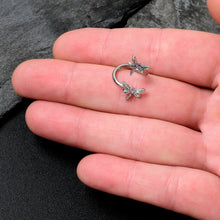 Load image into Gallery viewer, Purple CZ Gem Open Dragonfly Spiral Twister Belly Ring
