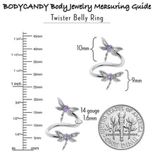 Load image into Gallery viewer, Purple CZ Gem Open Dragonfly Spiral Twister Belly Ring
