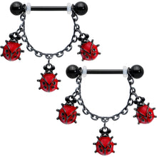 将图片加载到图库查看器，14G 9/16 Black Classic Ladybug Dangle Nipple Ring Set
