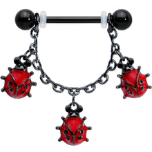 将图片加载到图库查看器，14G 9/16 Black Classic Ladybug Dangle Nipple Ring Set
