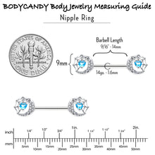 Load image into Gallery viewer, 14G 9/16 Blue CZ Gem Heart Web Moon Barbell Nipple Ring Set
