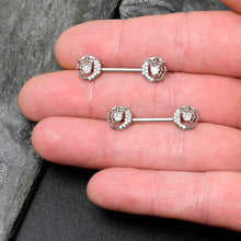 Load image into Gallery viewer, 14G 9/16 Clear CZ Gem Heart Web Moon Barbell Nipple Ring Set
