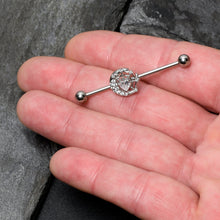 Load image into Gallery viewer, 14G Clear CZ Gem Heart Web Moon Industrial Barbell 38mm

