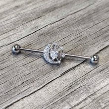 Load image into Gallery viewer, 14G Clear CZ Gem Heart Web Moon Industrial Barbell 38mm
