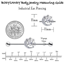 Load image into Gallery viewer, 14G Clear CZ Gem Heart Web Moon Industrial Barbell 38mm
