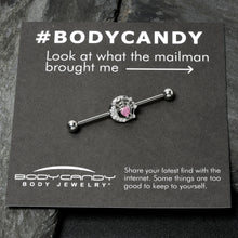 Load image into Gallery viewer, 14G Pink CZ Gem Heart Web Moon Industrial Barbell 38mm
