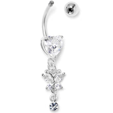 Load image into Gallery viewer, Clear CZ Gem Heart For Butterfly Dangle Belly Ring

