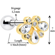 Load image into Gallery viewer, 16G 1/4 Clear Gem Golden Crown Deluxe Cartilage Tragus Earring
