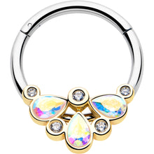 Load image into Gallery viewer, 16G 3/8 Aurora Gem Golden Crown Deluxe Hinged Segment Ring
