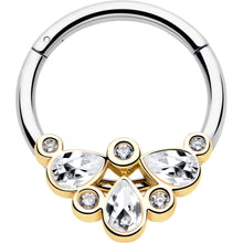 Load image into Gallery viewer, 16G 3/8 Clear Gem Golden Crown Deluxe Hinged Segment Ring
