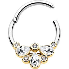 Load image into Gallery viewer, 16G 3/8 Clear Gem Golden Crown Deluxe Hinged Segment Ring
