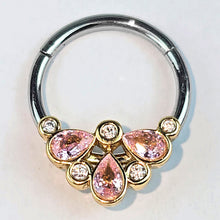 将图片加载到图库查看器，16G 3/8 Pink Gem Golden Crown Deluxe Hinged Segment Ring
