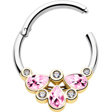 将图片加载到图库查看器，16G 3/8 Pink Gem Golden Crown Deluxe Hinged Segment Ring
