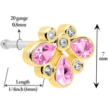 将图片加载到图库查看器，20G 1/4 Pink Gem Golden Crown Deluxe Nose Bone
