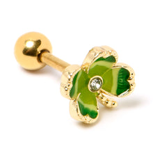 Load image into Gallery viewer, 16G 1/4 Clear Gem Gold Hue Lucky Shamrock Cartilage Tragus Earring
