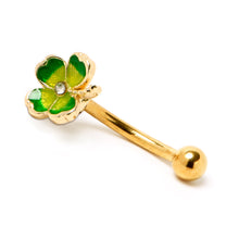 Load image into Gallery viewer, 16G 5/16 Clear Gem Gold Tone Lucky Shamrock Curved Eyebrow Ring
