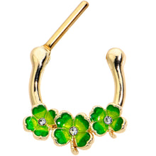 Load image into Gallery viewer, 16G 5/16 Clear Gem Gold Tone Lucky Shamrock Cartilage Clicker
