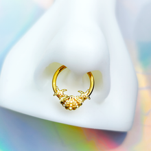 将图片加载到图库查看器，16G 3/8 Gold Tone Luxe Sea Shell Glam Starfish Hinged Segment RIng
