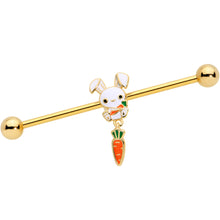 Load image into Gallery viewer, 14G Gold Tone Cutie Easter Bunny Dangle Industrial Barbell 38mm
