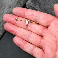 Load image into Gallery viewer, 14G Gold Tone Cutie Easter Bunny Dangle Industrial Barbell 38mm
