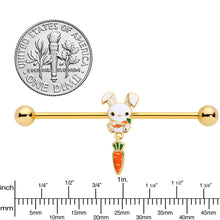 Load image into Gallery viewer, 14G Gold Tone Cutie Easter Bunny Dangle Industrial Barbell 38mm
